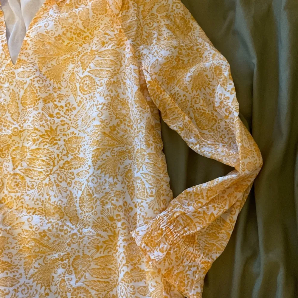 J.crew Womens Yellow Floral Long Sleeve V-Neck Pullover Blouse Top Size Small - Image 5