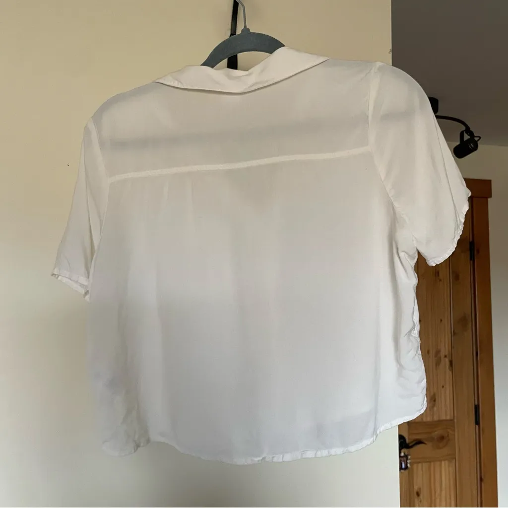 Abound  Cream White Oversized Cropped Button Down Shirt XS - Image 3