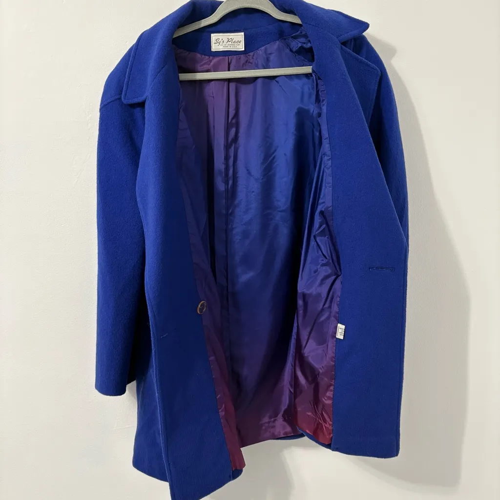 Vintage Sy’s Place Royal Blue Wool Blend Pea Coat Size L - Image 4
