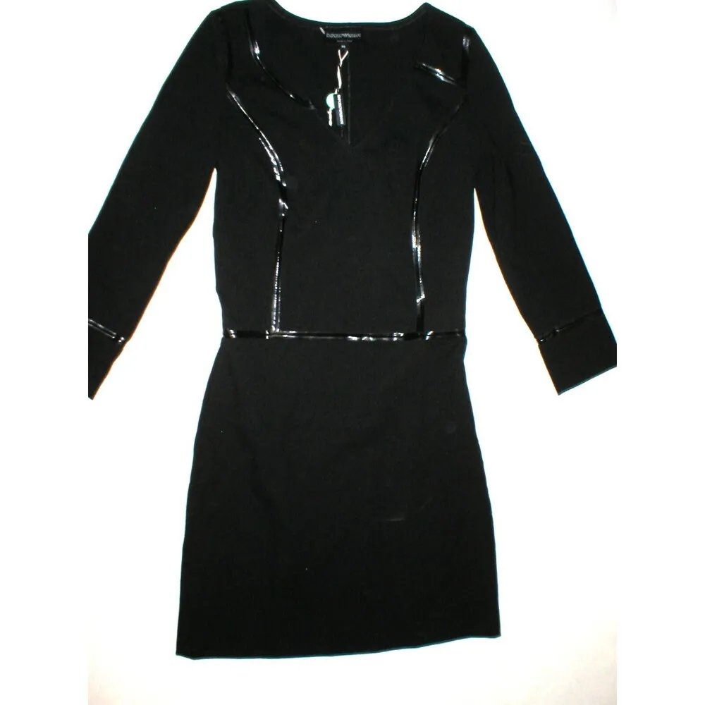 New Womens NWT $1200 Designer Emporio Armani Dress Black IT 40 4 Piping Sheath - Image 2