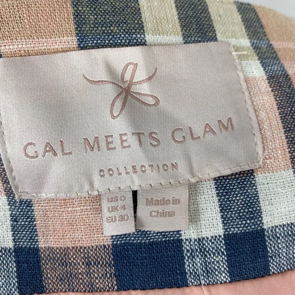 Gal Meets Glam Peyton Linen Blend Plaid Dress Sz 0 - Image 13