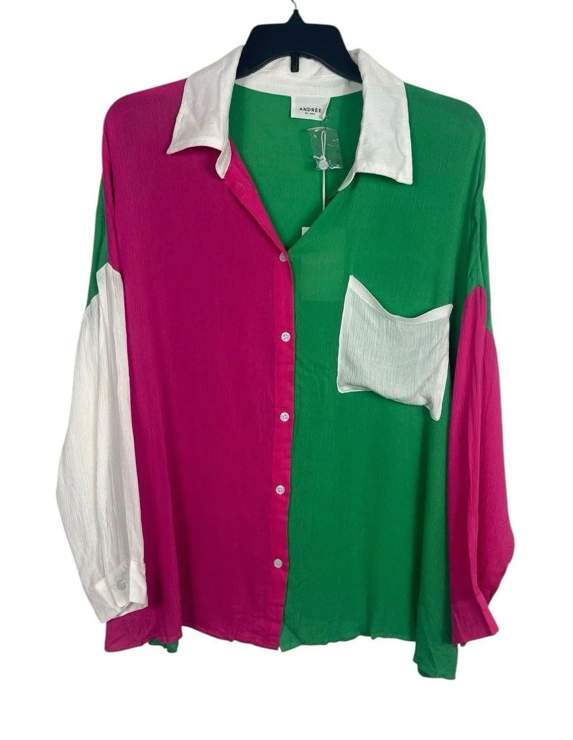 Andrée by Unit Women’s Colorblock Button Front Blouse Pink Green White 2X NWT - Image 1