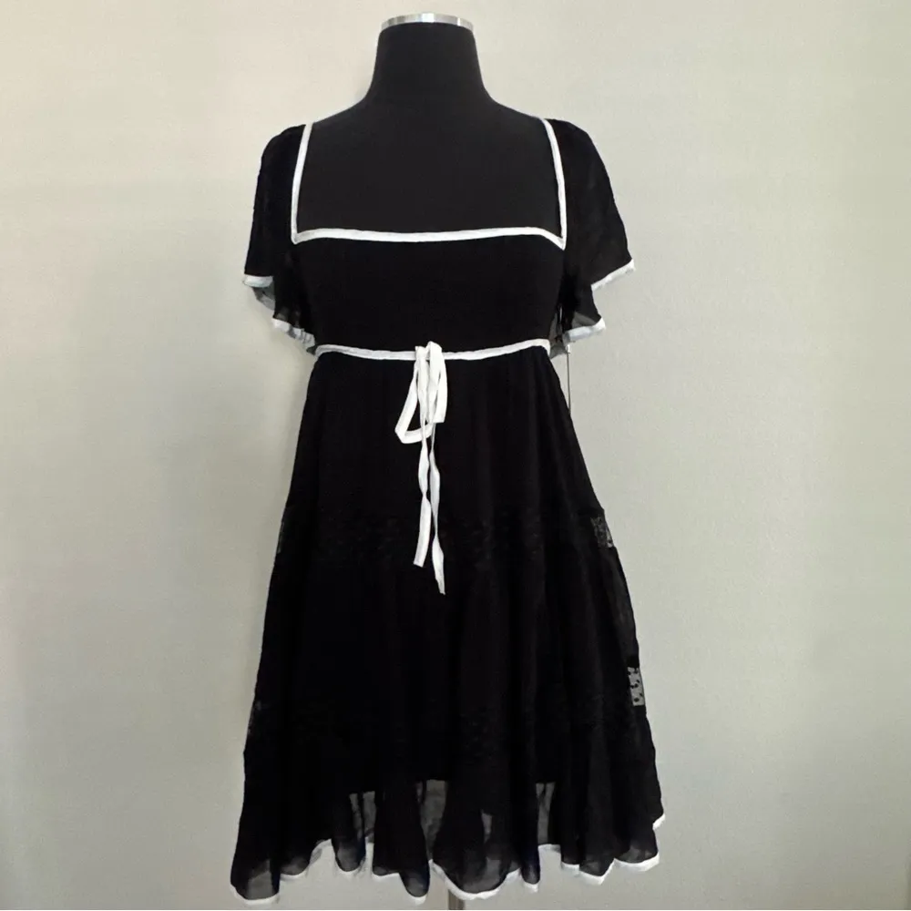 Anthropologie Maeve Flutter Sleeve Bow Babydoll Mini Dress Size XS - Image 5