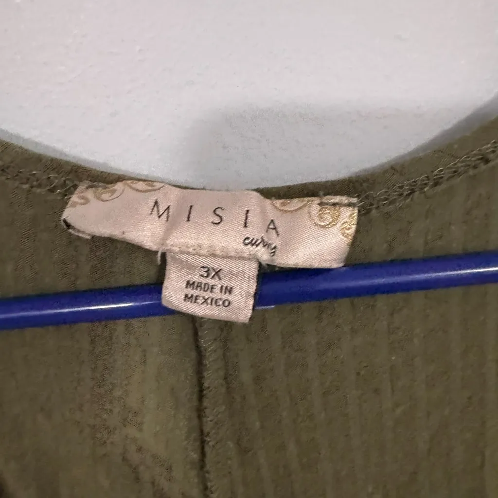 Misia Curvy Military Green Short Sleeve Cardigan Top Women's Plus Size 3X - Image 3