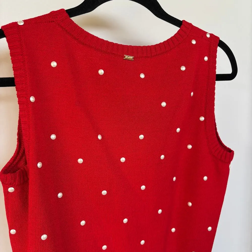 St. John Red Polka Dot Quiet Luxury Wool Blend Coastal Country Club Top Small - Image 5