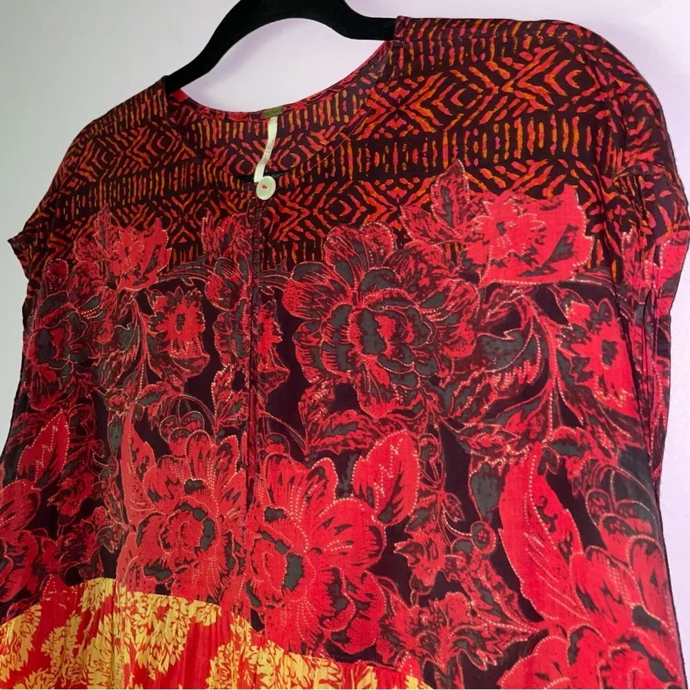 Free People Size S Boho Blouse Red Tiered Sleeveless Dark Cottage Beach Fairy - Image 2