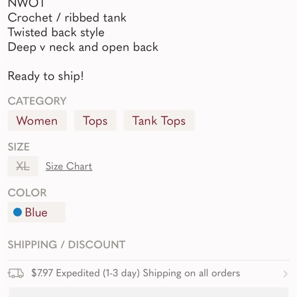 Francesca’s Jun & Ivy Navy Blue Twisted Back Knit Tank Top Deep V Neck Sz L NWOT - Image 4