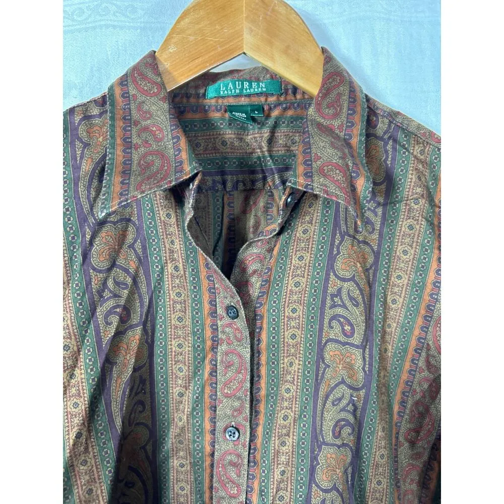 Ralph Lauren LRL Button Up Large Brown Paisley Striped Western Equestrian - Image 5