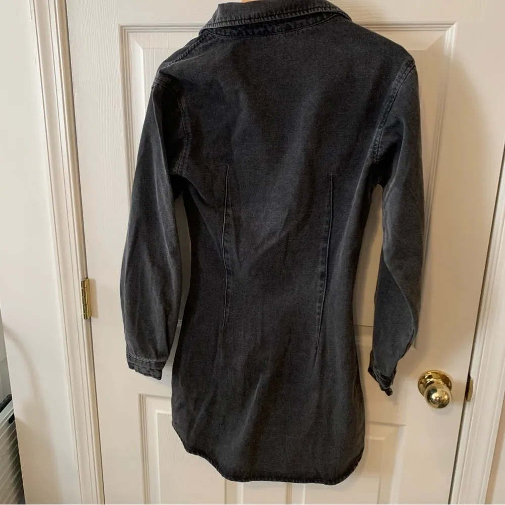 NWT PrettyLittleThing Tall Black Wash Denim Oversized Shirt Dress - Image 3