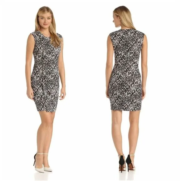 New! CALVIN KLEIN Women's Herringbone Print Zipper-detail Sheath Dress Size 8 - Image 2