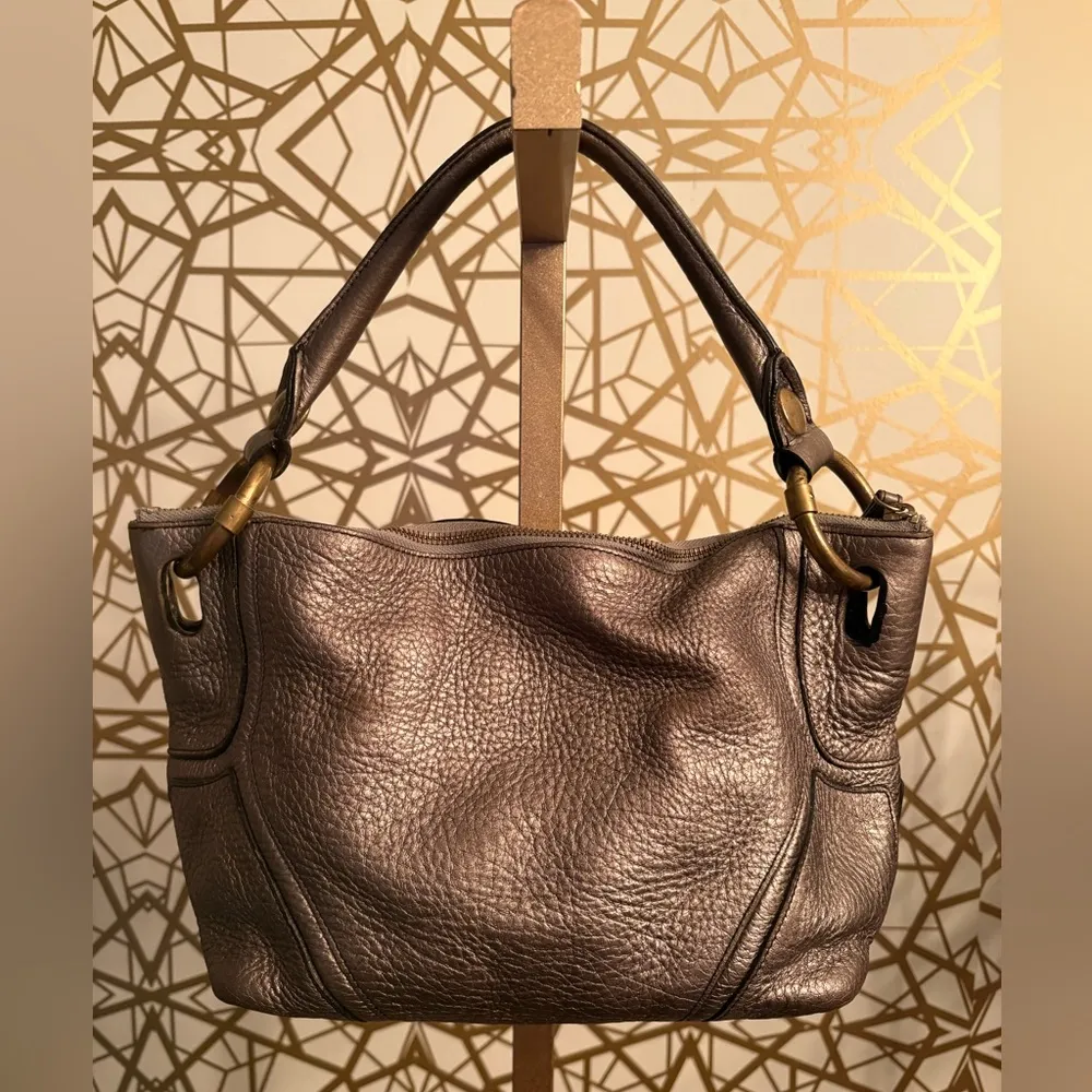 Kenneth Cole Leather Hobo Bag, Pewter - Image 3