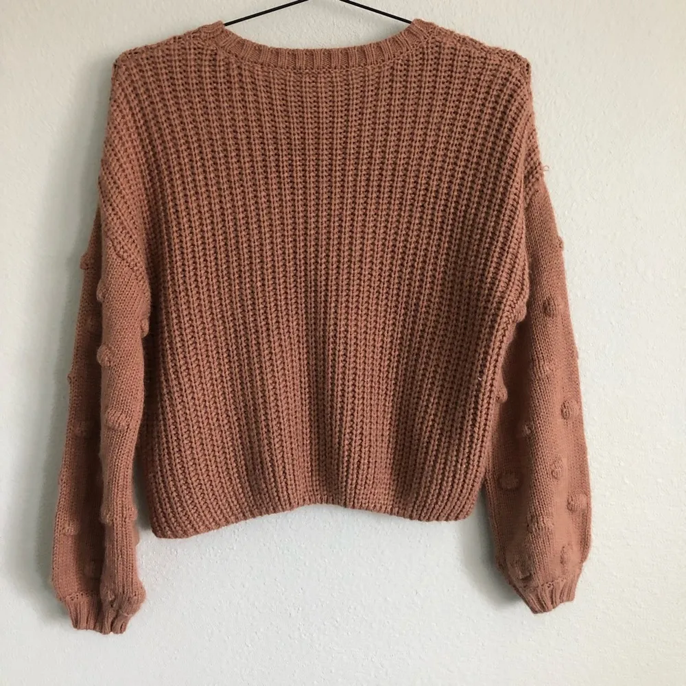 (No brand) Mauve Knit Crop Sweater with Balloon Sleeves. Size XS. - Image 4