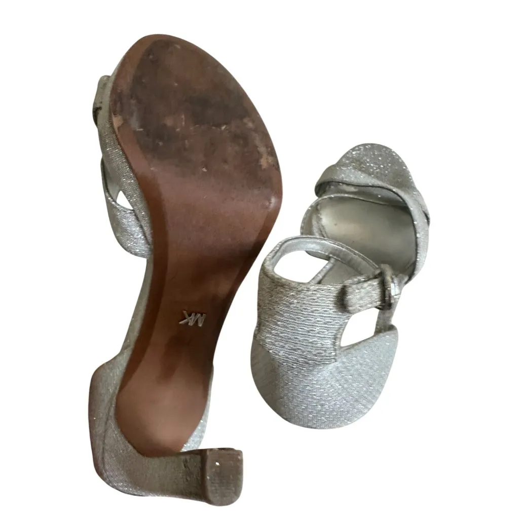 MICHAEL KORS Silver Fabric Ankle Strap Heels Size 7.5 - Image 6