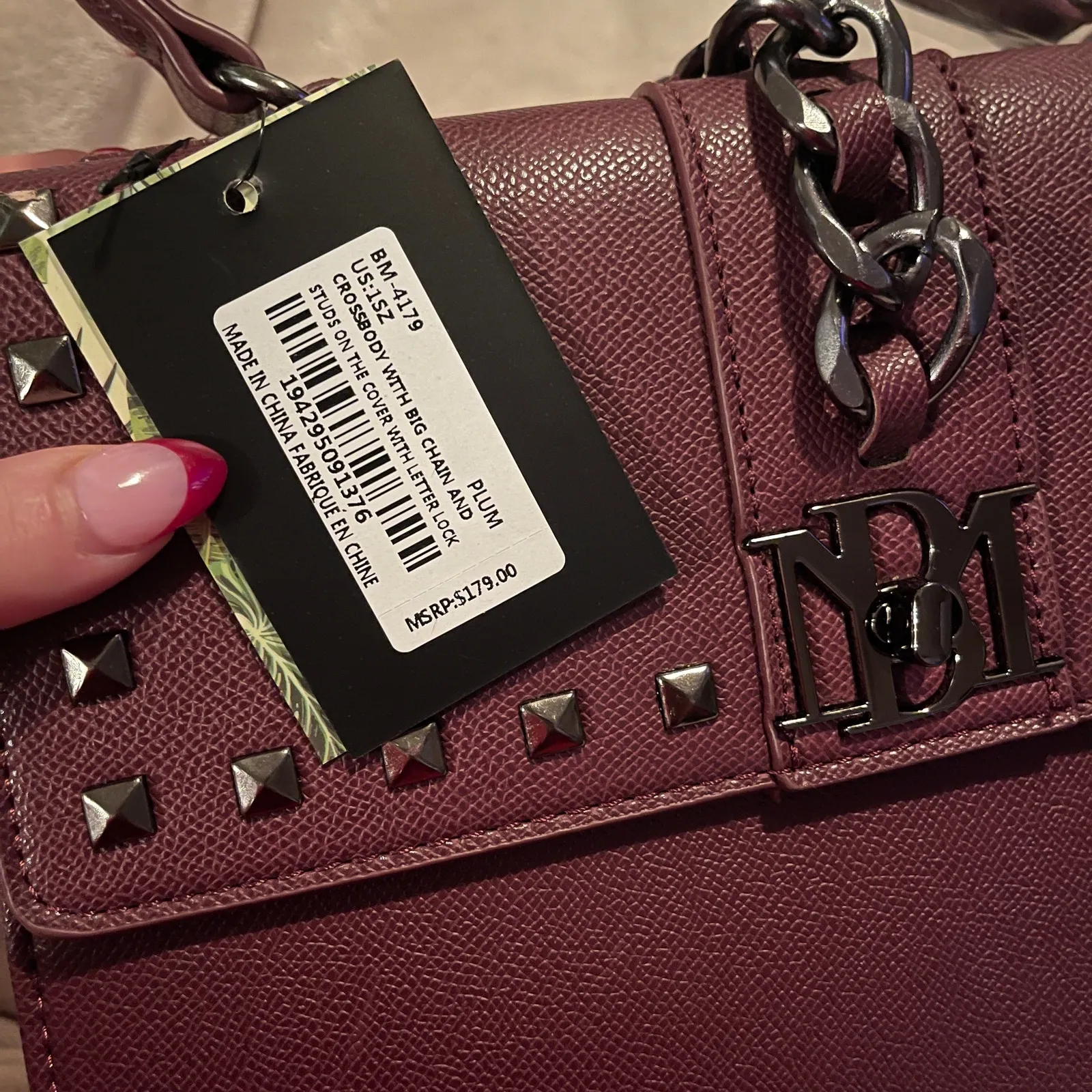 Badgley Mischka Studded Top Handle Crossbody Satchel Mauve New With Tags - Image 5