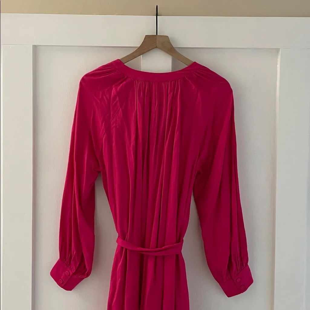H&M Long Sleeve Split Neck Belted Maxi Dress Barbiecore Barbie Pink Size M NWT - Image 9