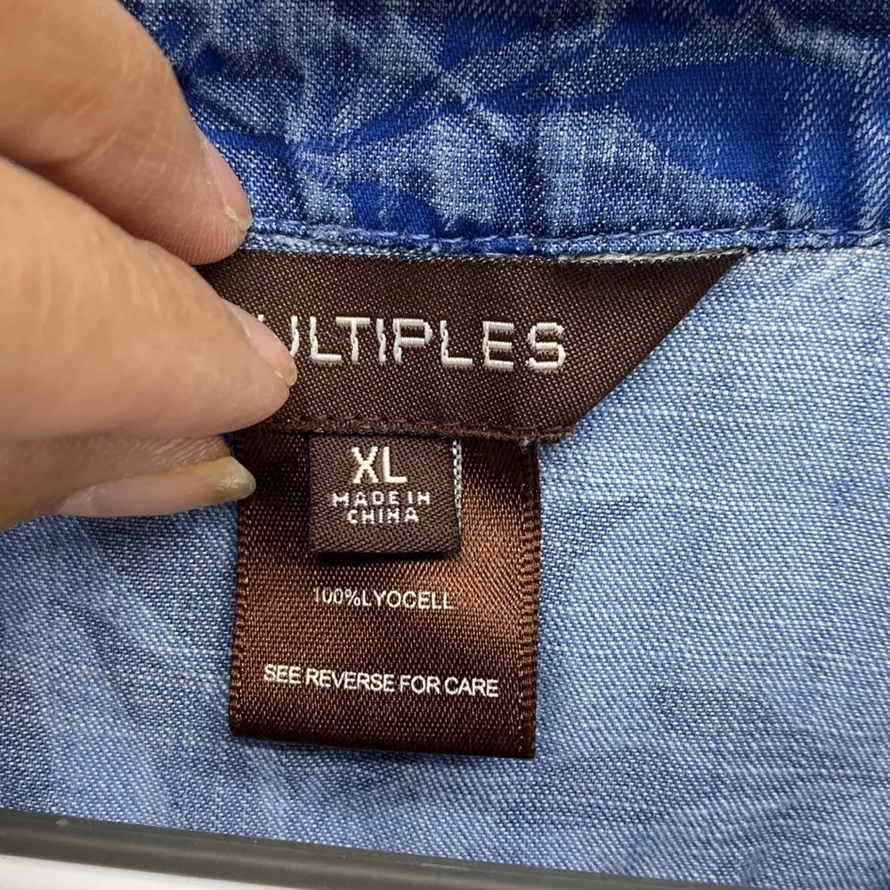 Multiples chambray ombré floral peplum distressed floral pullover - Image 5