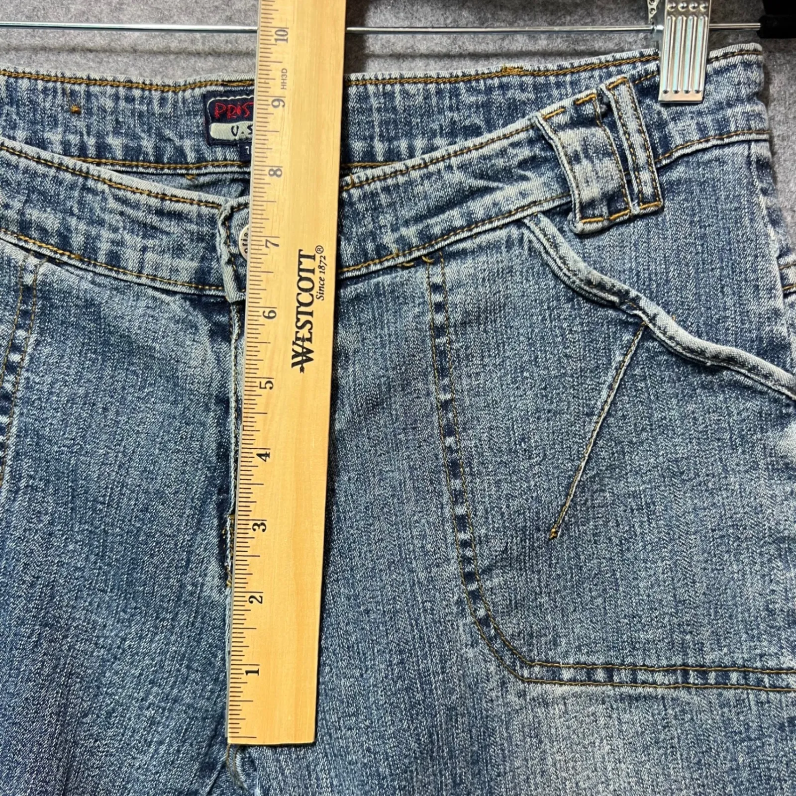 Y2K Women's Cargo Capri Jeans Size 7/8 Low Rise Distressed Pockets USA Blue - Image 6