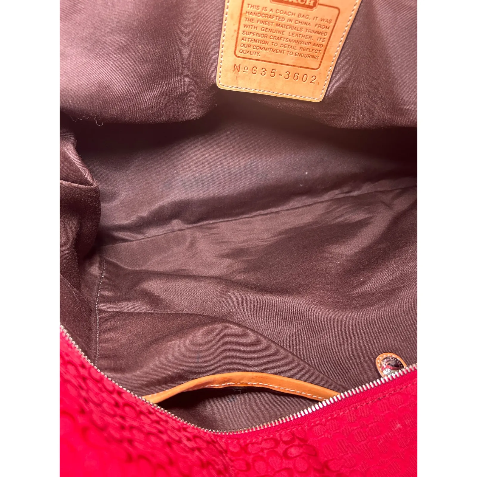 Vintage Coach 3602 Red Signature Jacquard Tote‎ Bag Leather Trim Y2K Large - Image 14