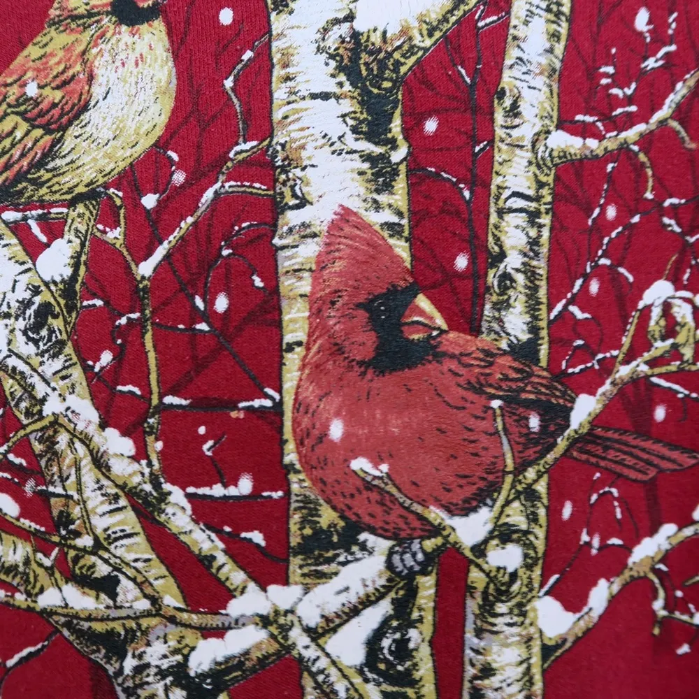 Vintage 90s Red Cardinal Winter Nature Sweatshirt Size M - Image 4
