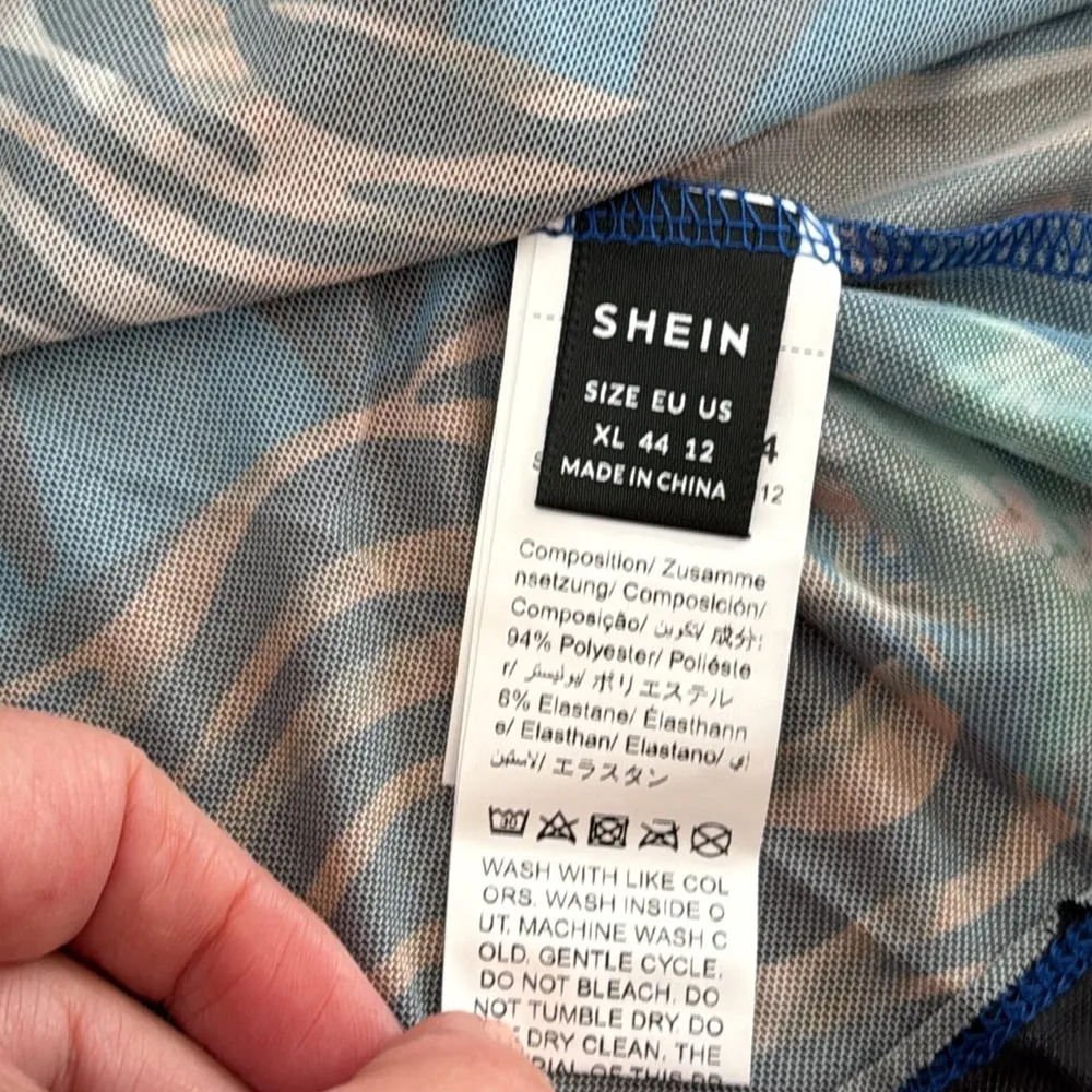 SHEIN Mesh Patchwork Long Sleeve Top XL Floral Tiger Stripe Abstract Print - Image 5