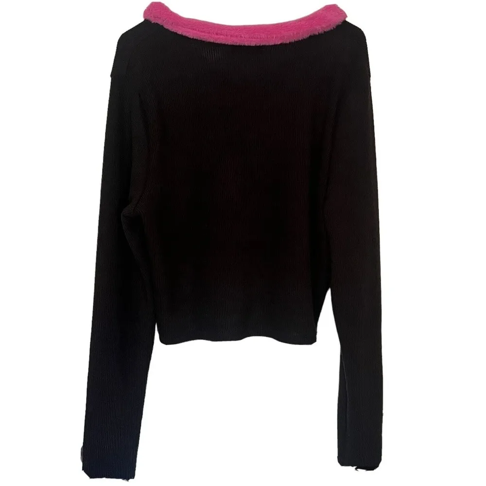 Delia’s By Dolls Kill Caught On Camera Zip Up Sweater Faux Fur Pink Collar Sz 3X - Image 6