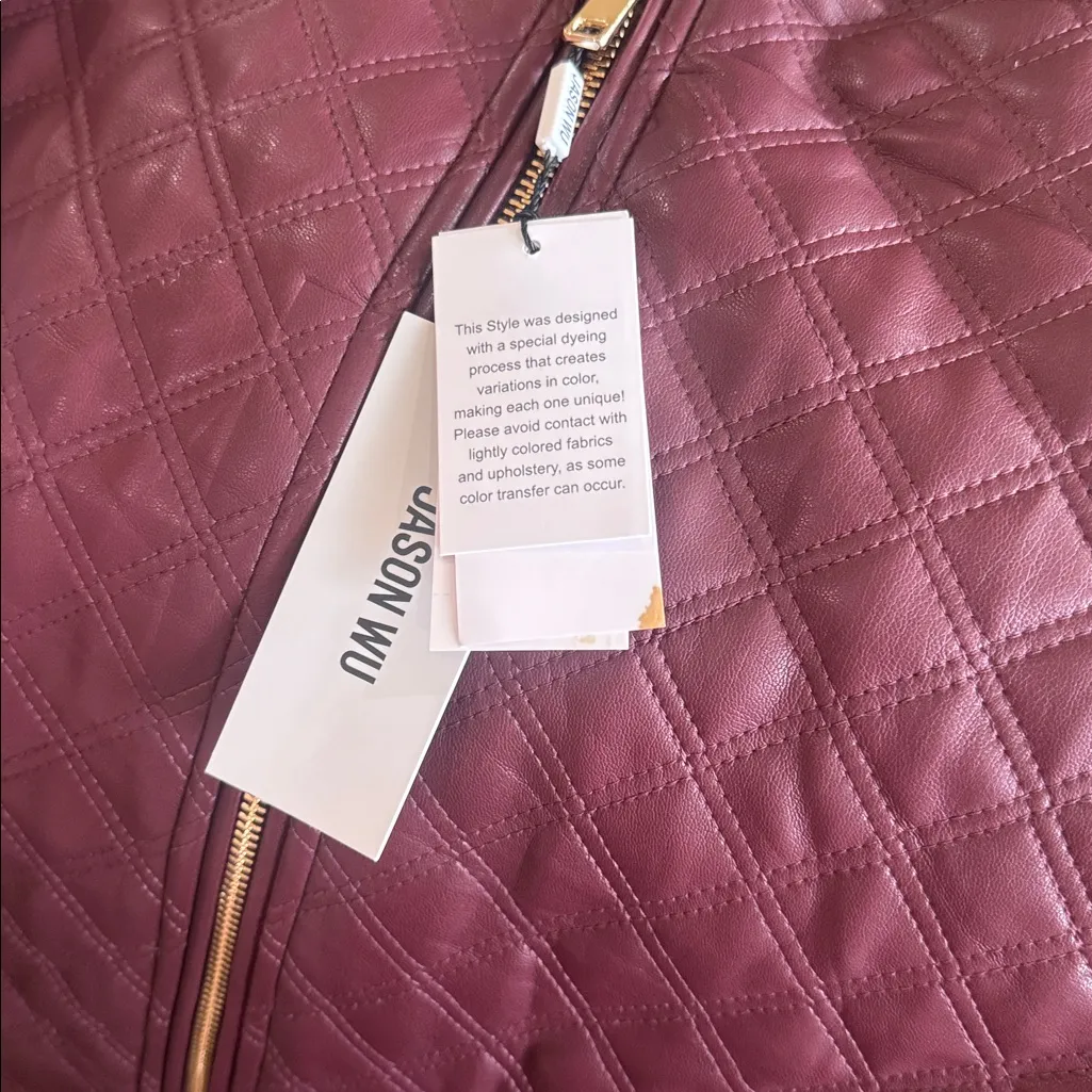 NWT Jason Wu Women's Quilted Faux Leather Zip Front Jacket Wine / Burgundy XS - Image 7