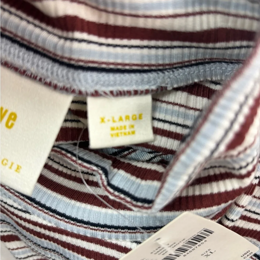 Maeve XL Y2K Mock Turtle Striped Top in Sky Blue and Chocolate Brown - Image 5