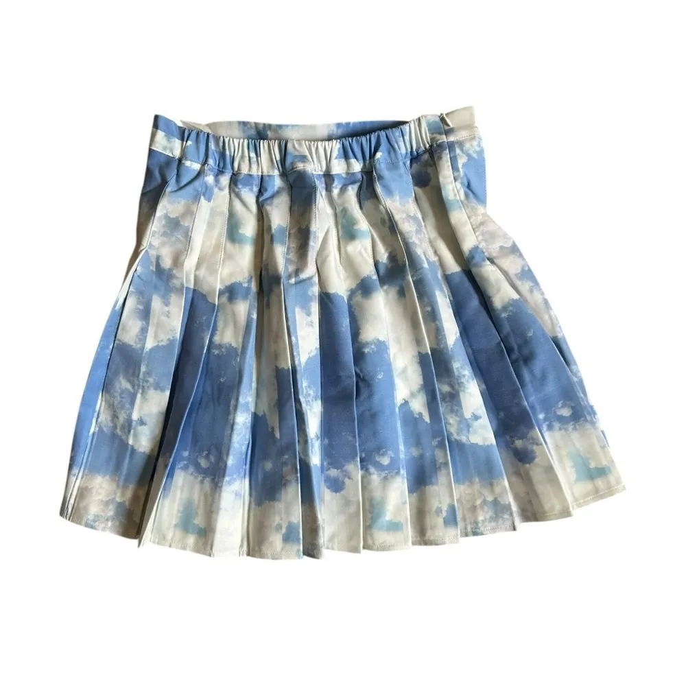 NEW Sangtree Womens 8/10 Pleated Skirt Comfy Stretchy Cloud Print Pleated Skort Blue - Image 2