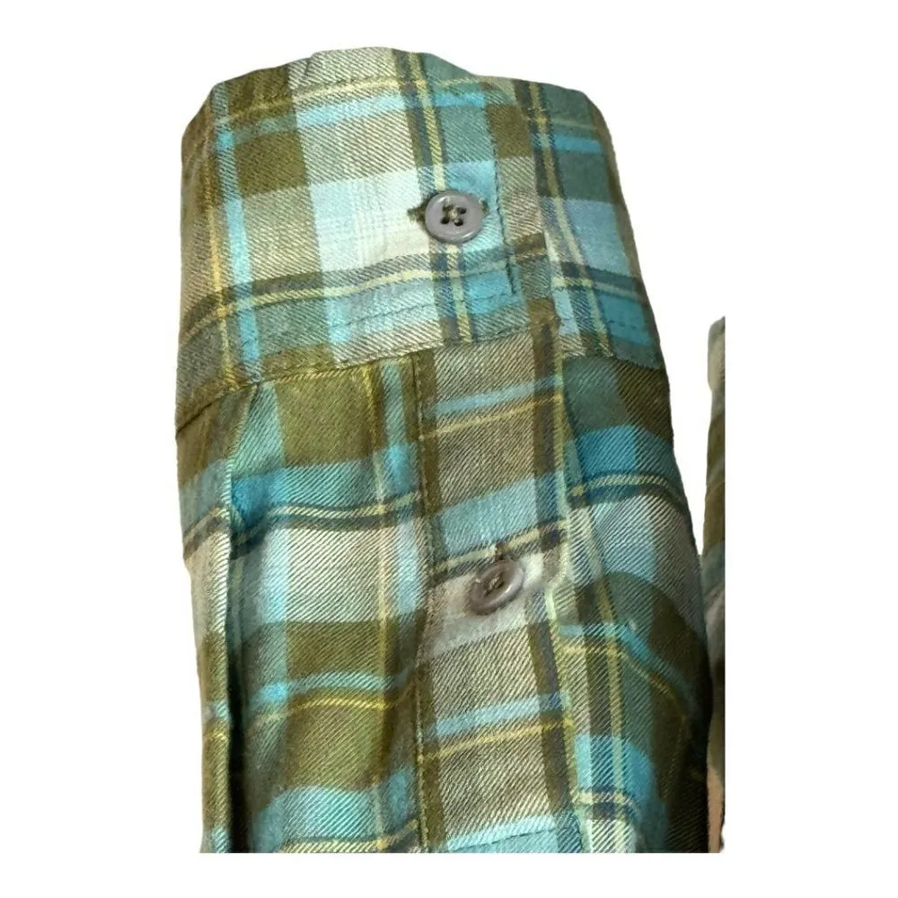 Tyler Boe Blue Green Plaid‎ Collared Button Front Pleated Back Tunic Top Size 10 - Image 7