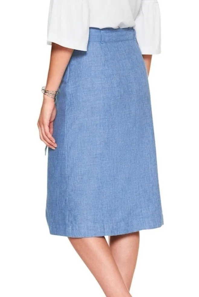 Banana Republic Blue Midi Linen Wrap A-Line Skirt - Image 2