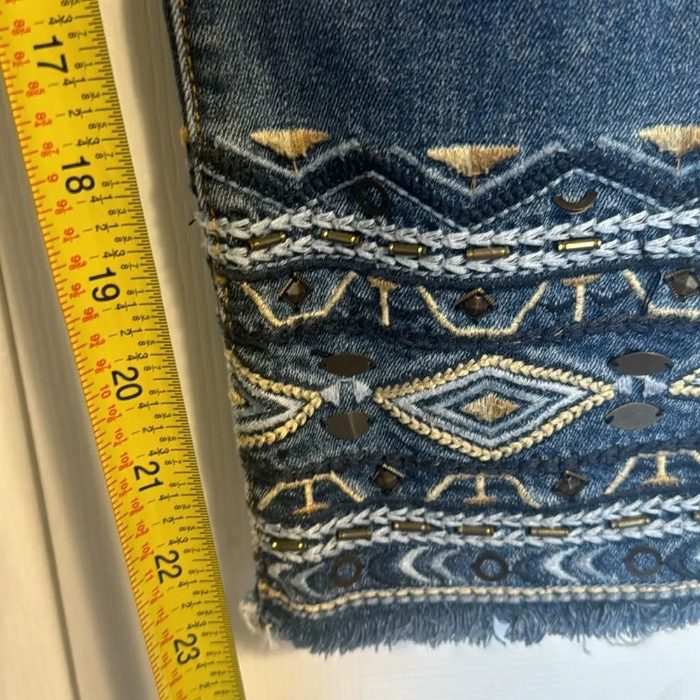 Driftwood Colette Jeans Cropped Embroidered Hem Jeans Size 28 Southwestern Boho - Image 7
