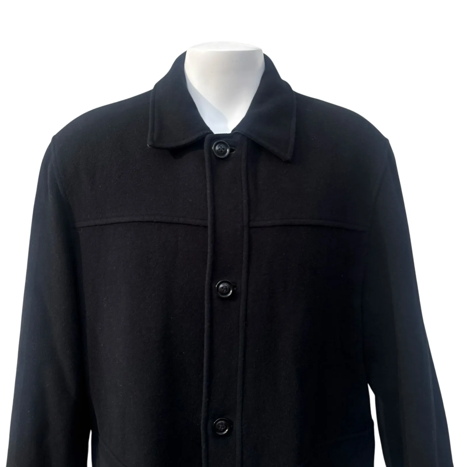 Cole Haan Coat Sz XL Black Wool Cashmere Blend Leather Zip Mid Length Preppy - Image 2