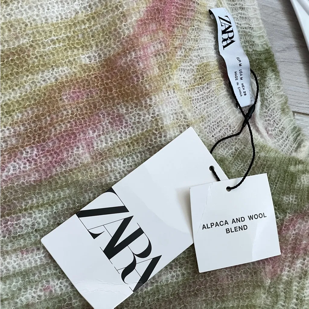 Zara Alpaca Sweater NWT wool abstract tie dye crewneck womens Green (medium) - Image 2