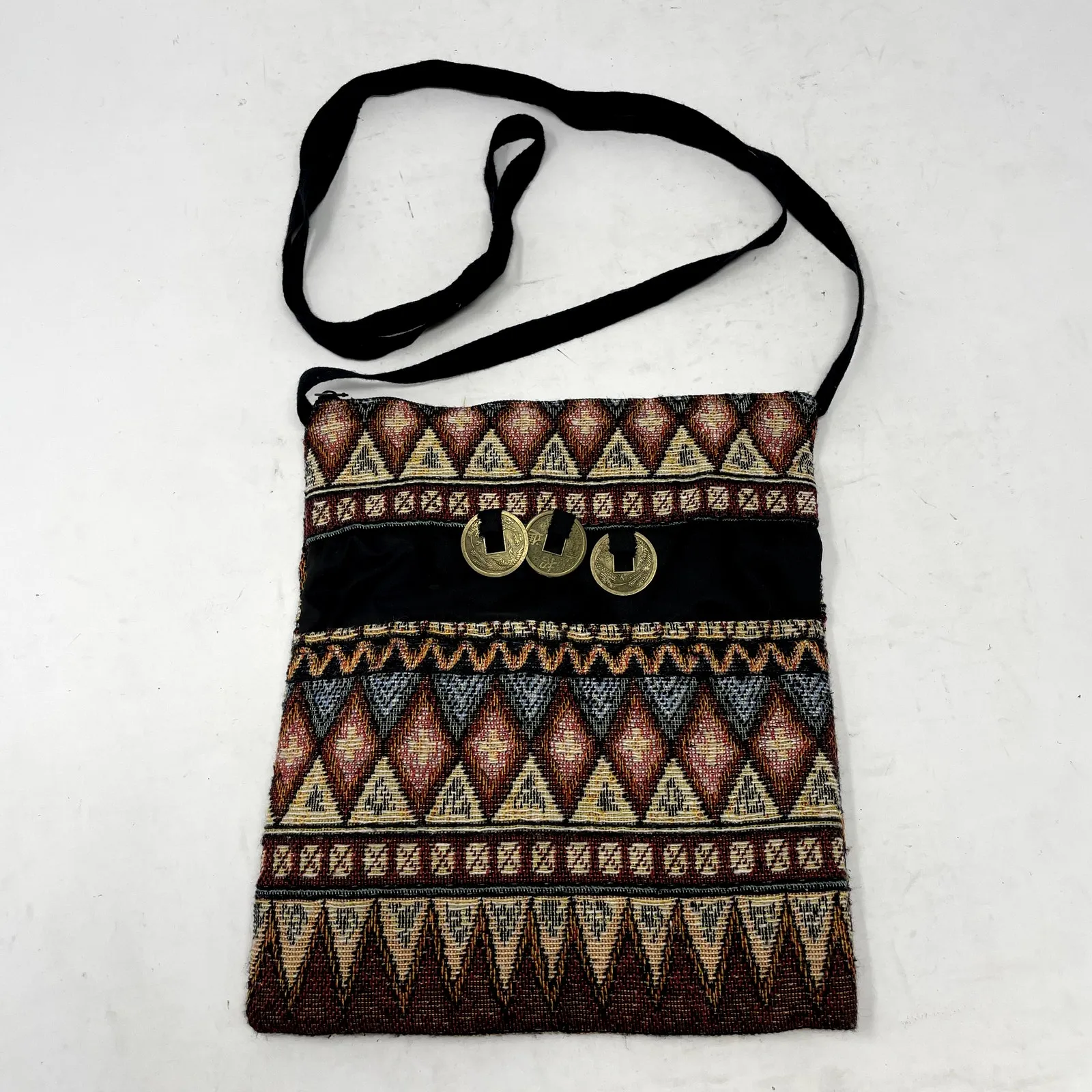 Small Rectangular Lined Tapestry Bag Purse Chinese Coins Tokens Red - Image 6