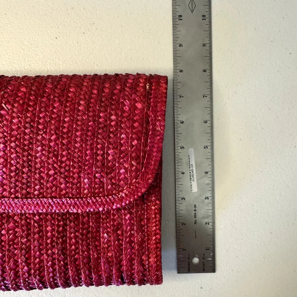 Vintage 60s 70s Woven Straw Envelope Clutch Bag Red Pink - Image 4