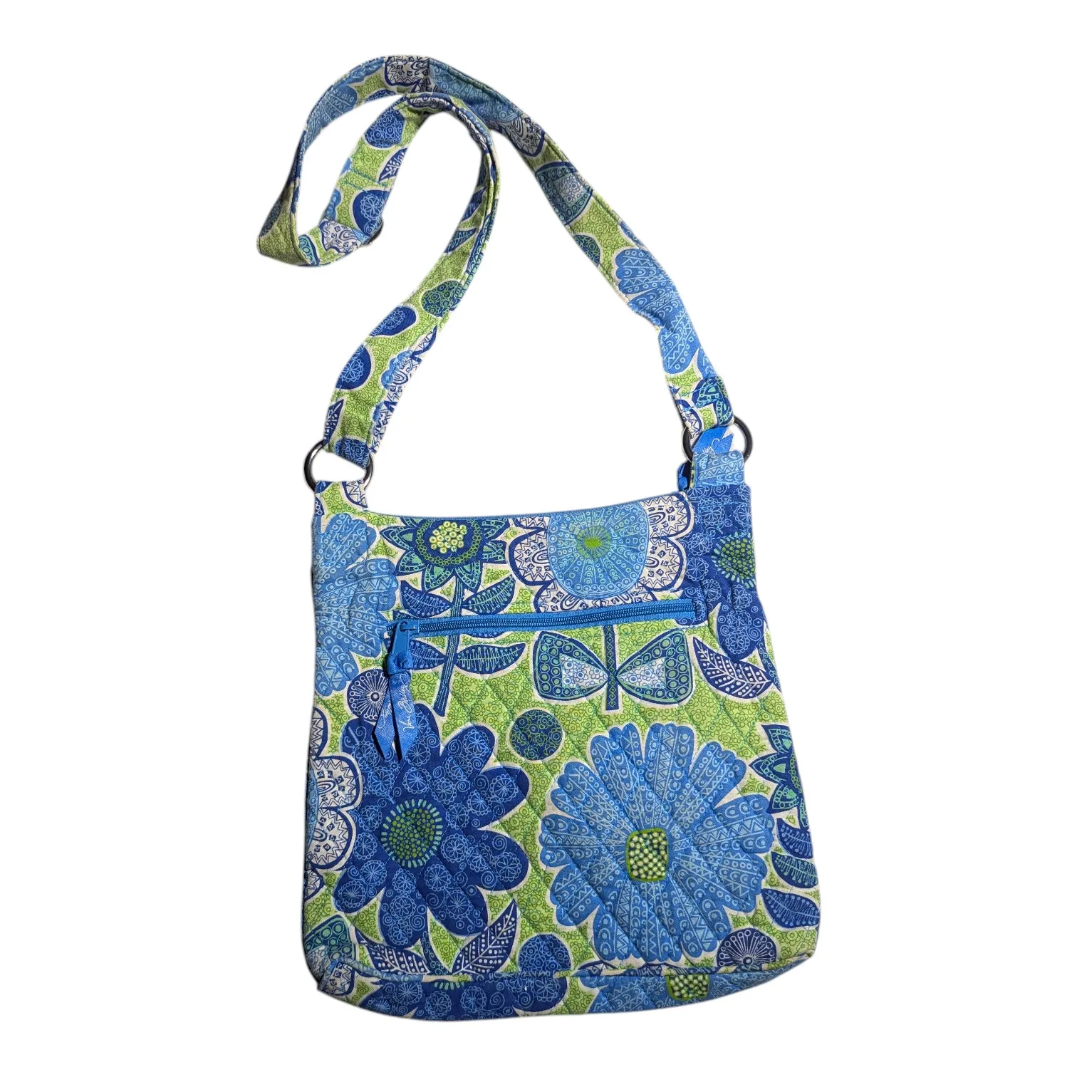 Vtg Y2K Vera Bradley Doodle Daisy Blue Green Floral Quilted Crossbody Swing Bag - Image 2
