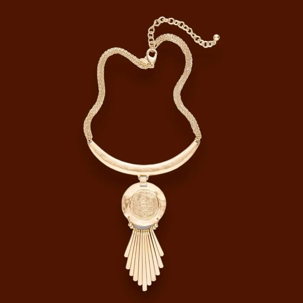 Chico's Brushed Gold Stella Bold Medallion Statement Necklace - Image 6