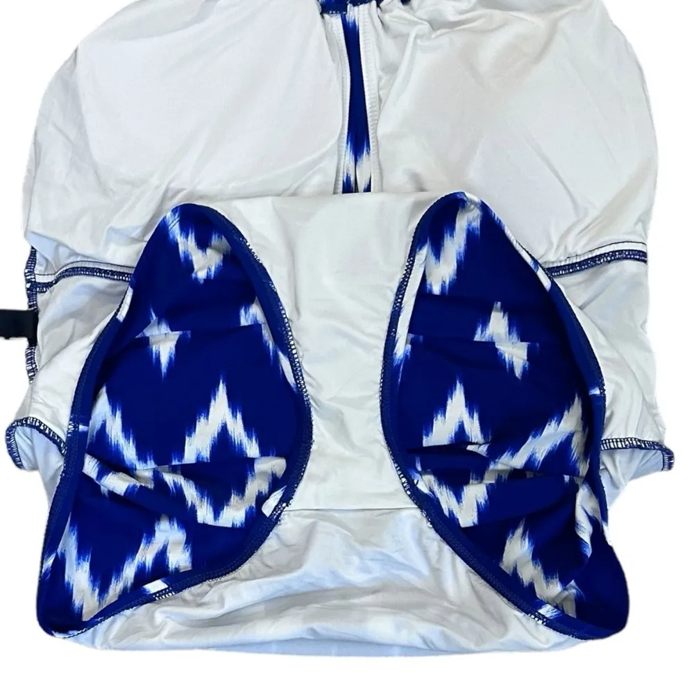 La Blanca Women’s Blue & White Ikat Halter Neck One-Piece Swimsuit Beach Pool - Image 11