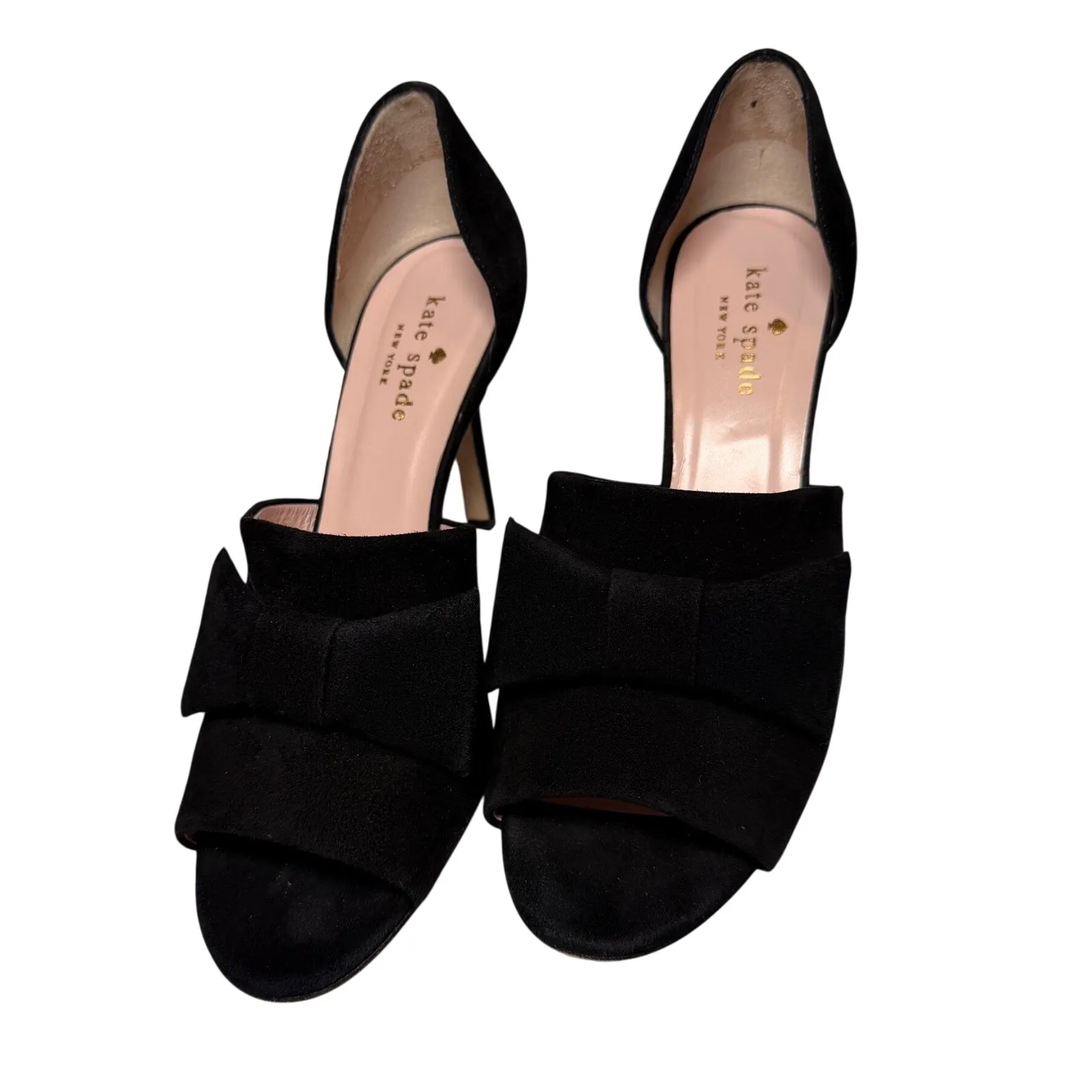 Kate Spade Black Suede Bow Heels D Orsay Pumps Womens Size 7.5 B Made in Italy - Image 2