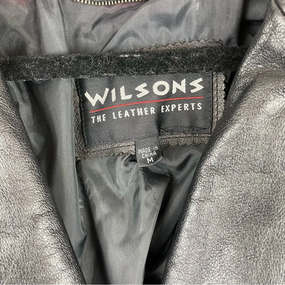 Vtg Y2K Wilson’s Leather Moto Cropped Jacket Sz Medium Biker Asymmetrical - Image 4