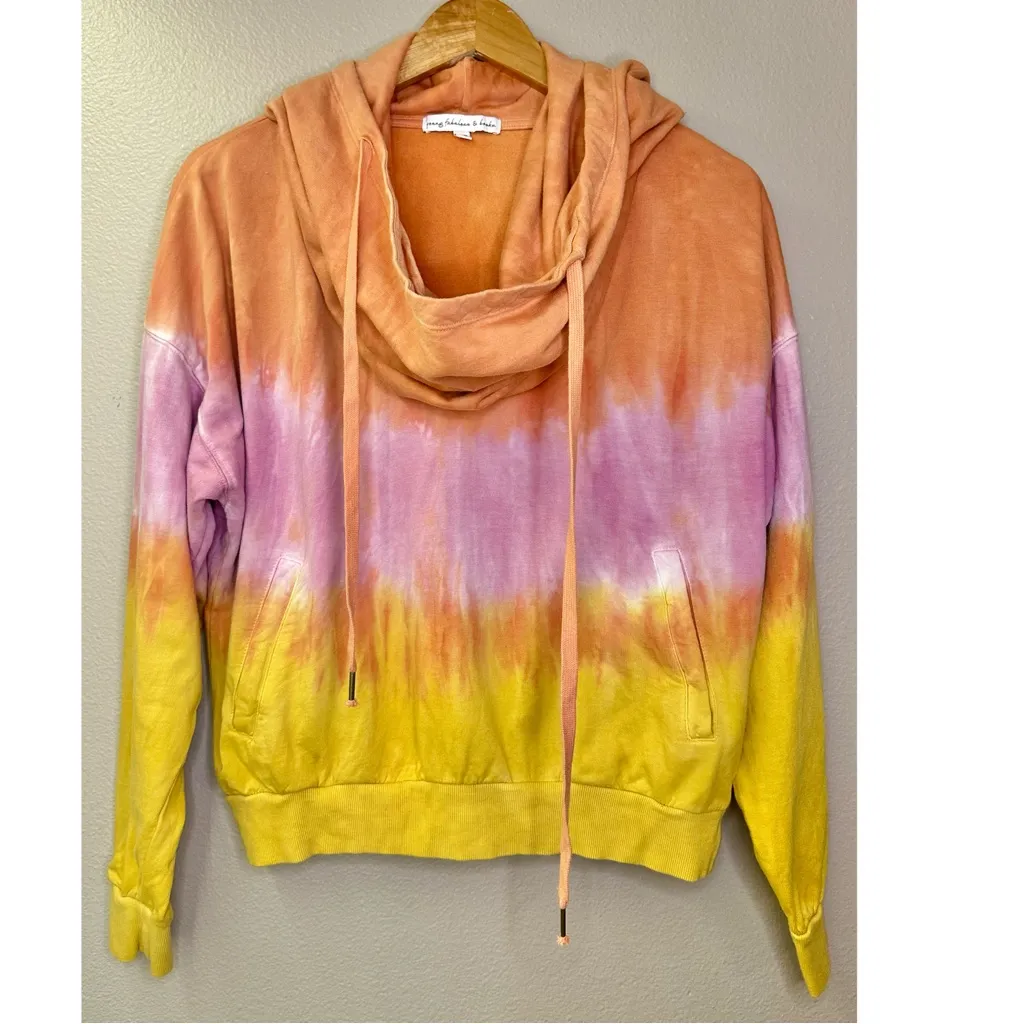 Young Fabulous & Broke Pink Orange Yellow Cowl Neck Tie-Dye Hoodie Sweatshirt - Image 8