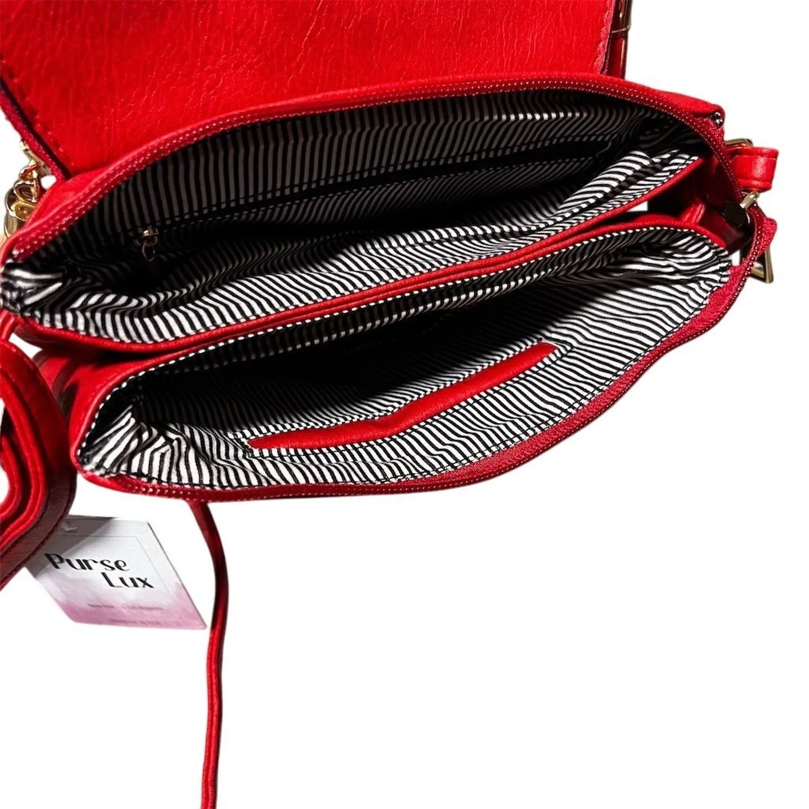 Red Crossbody Bag with Tassel Vegan Leather Adjustable Straps Medium Holiday - Image 4