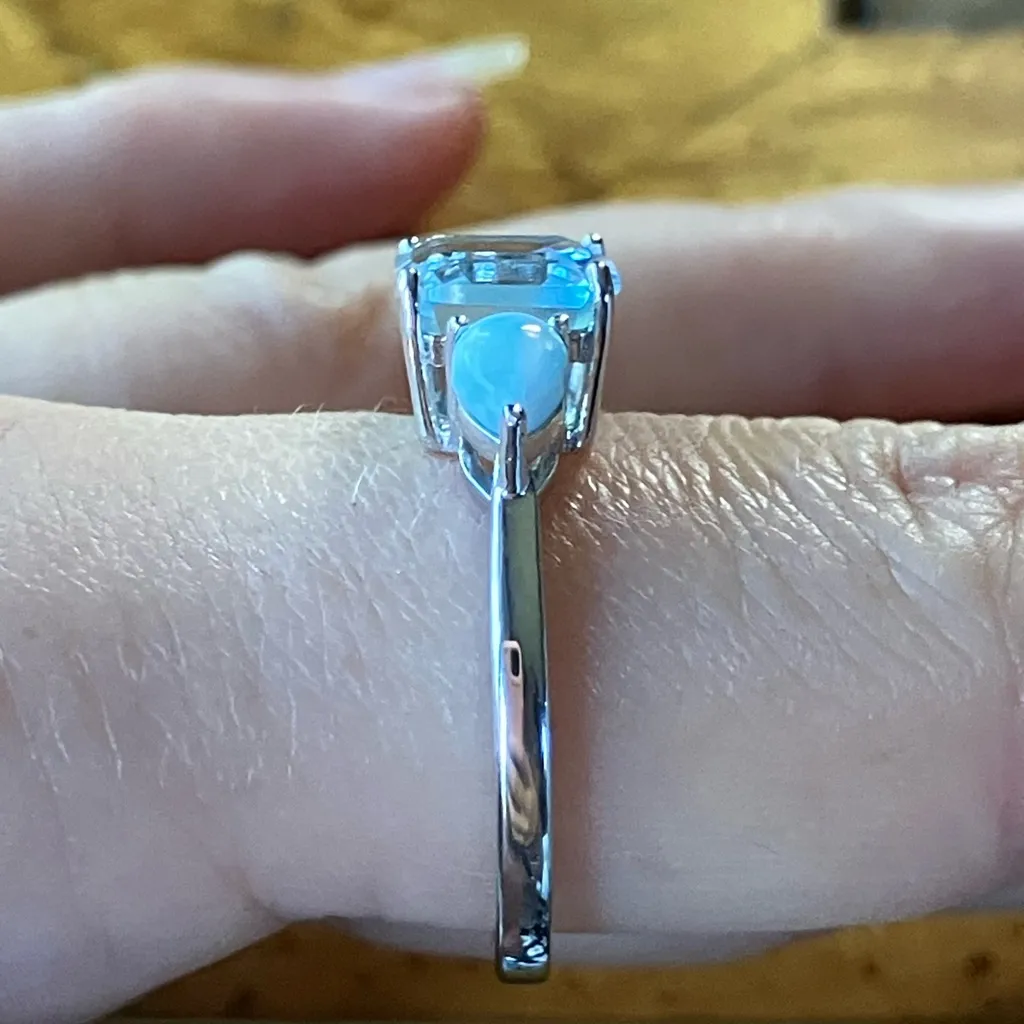 Sky Blue Topaz Larimar Sterling Silver Ring Size 9.75 - Image 3