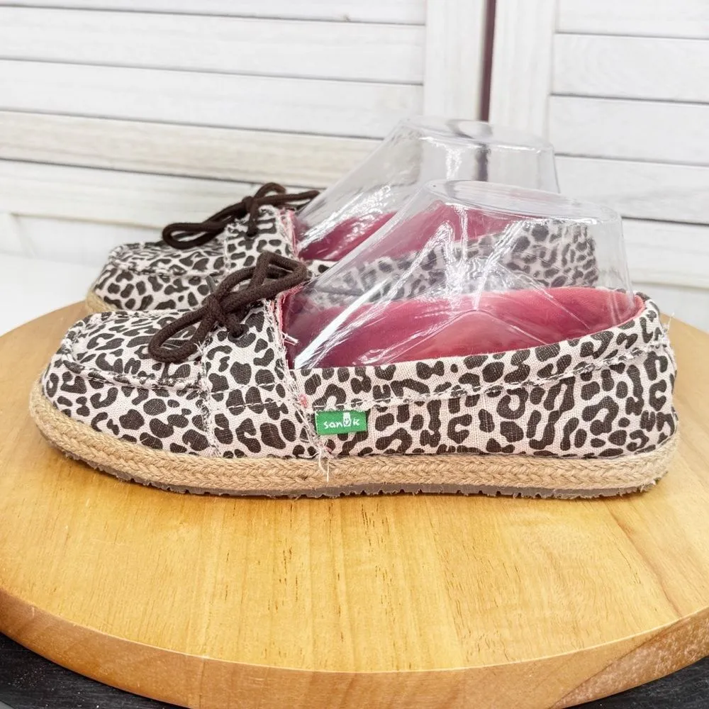 Sanuk Kariba Sidewalk Surfer Leopard Print Espadrille Hemp Slip‎ On Shoe 7 - Image 3