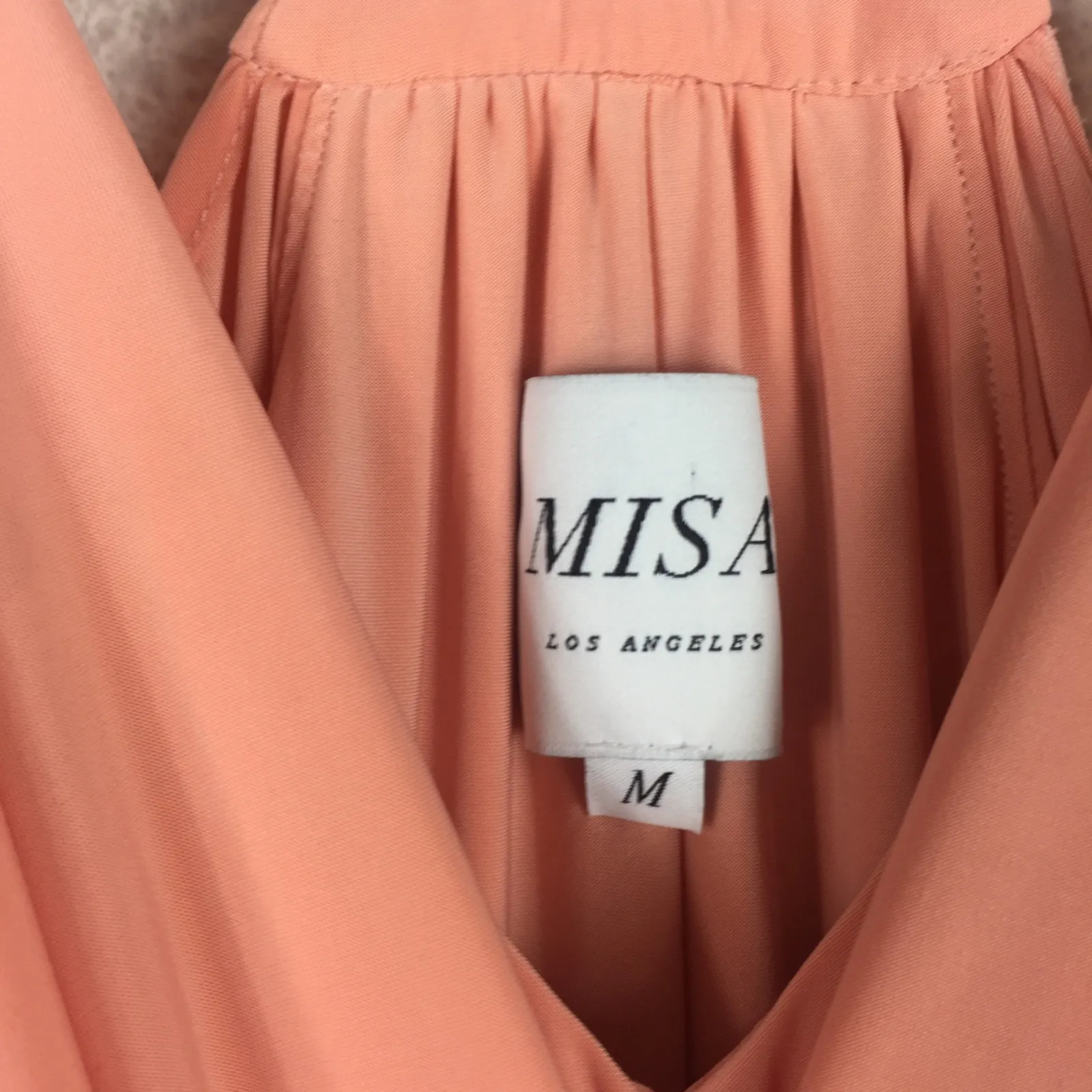 MISA Los Angeles Domino Draped Mini Dress Medium Coral Pink Jersey Cocktail - Image 6