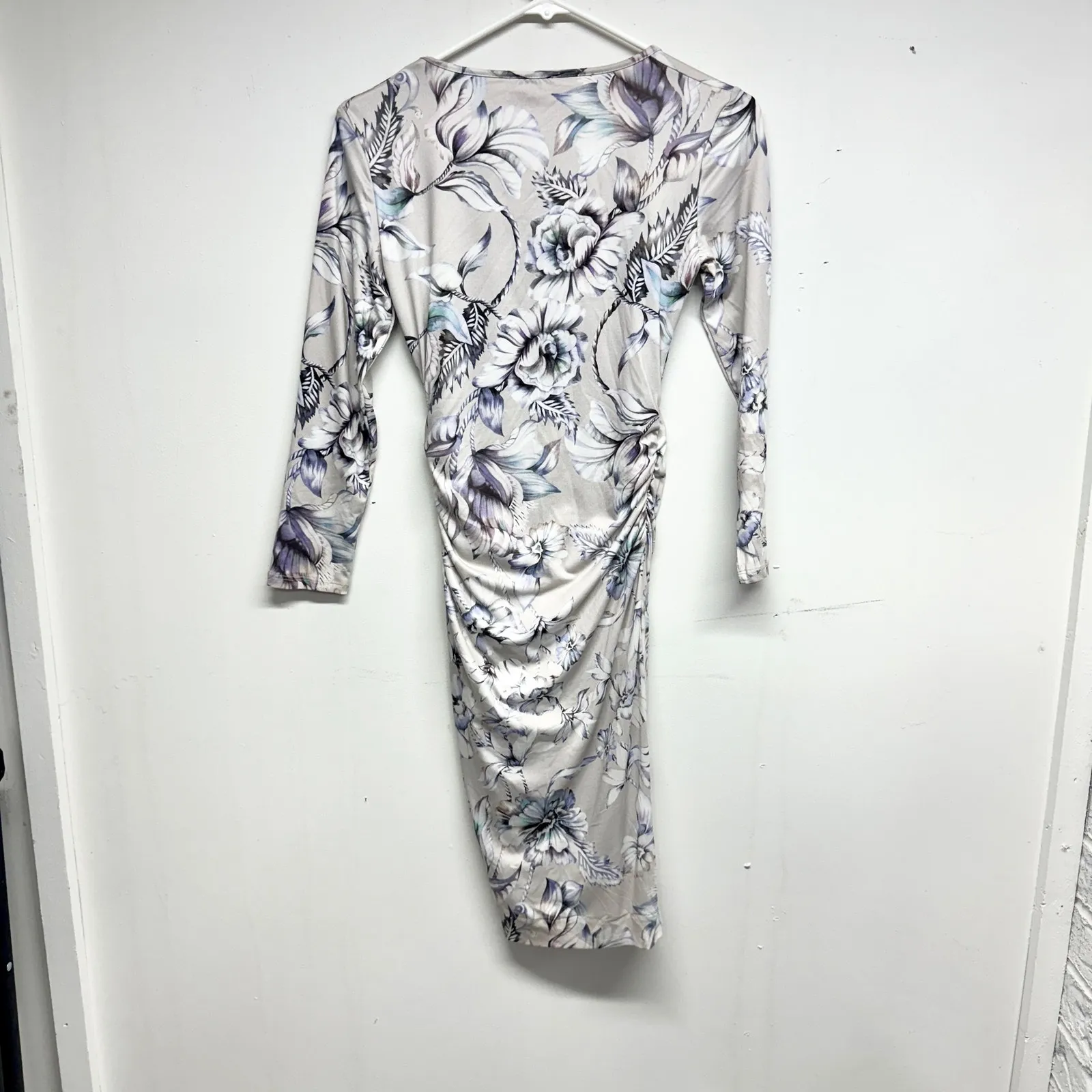 Reiss Women Balbina Pale Purple Floral Long Sleeve Form Fitting Midi Dress XS - Image 4