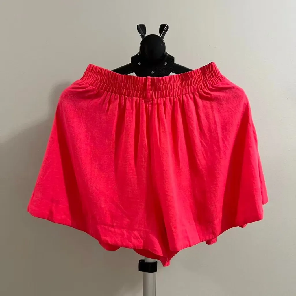NWOT Farm Rio Pleated Linen Blend Pink Shorts Size XL Elastic Stretch Pockets - Image 3