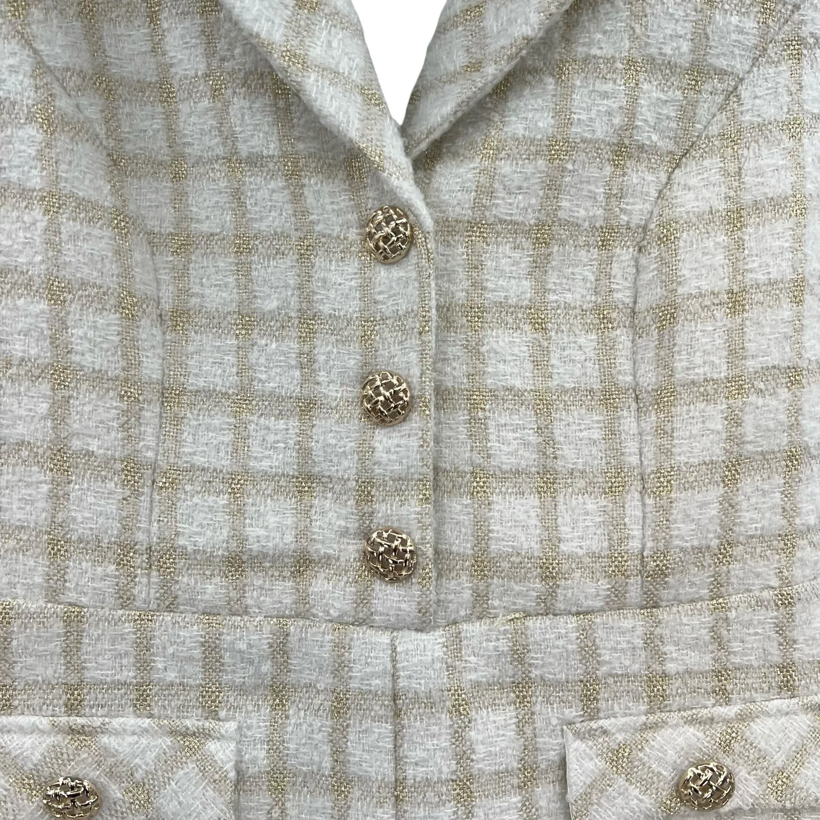 Endless Rose Suited Tweed Romper Plaid Check White Gold Size Medium - Image 6