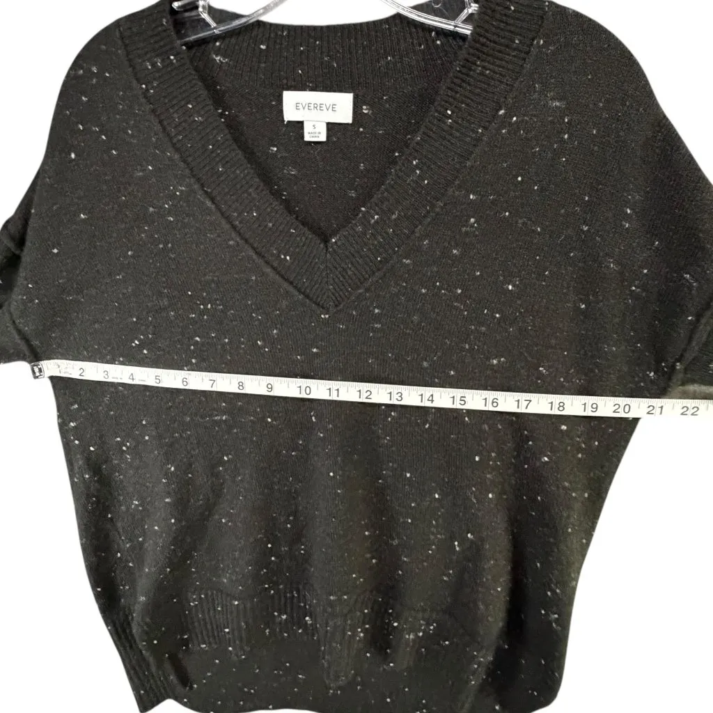 Evereve Harlow Knit Sweater S Black Speckled V Neck Drop Shoulder Pullover Cozy - Image 6