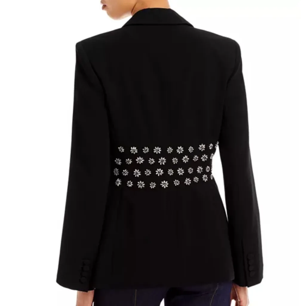 NEW NWT Cinq A Sept Loisa Crystal Embellished Crepe Blazer Jacket In Black - Image 2